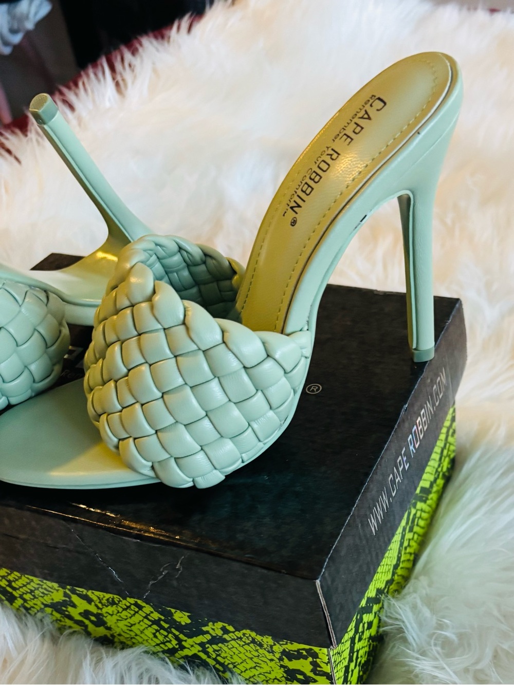 Cape Robbin Fresh Mint Woven Strap High Heel Mules